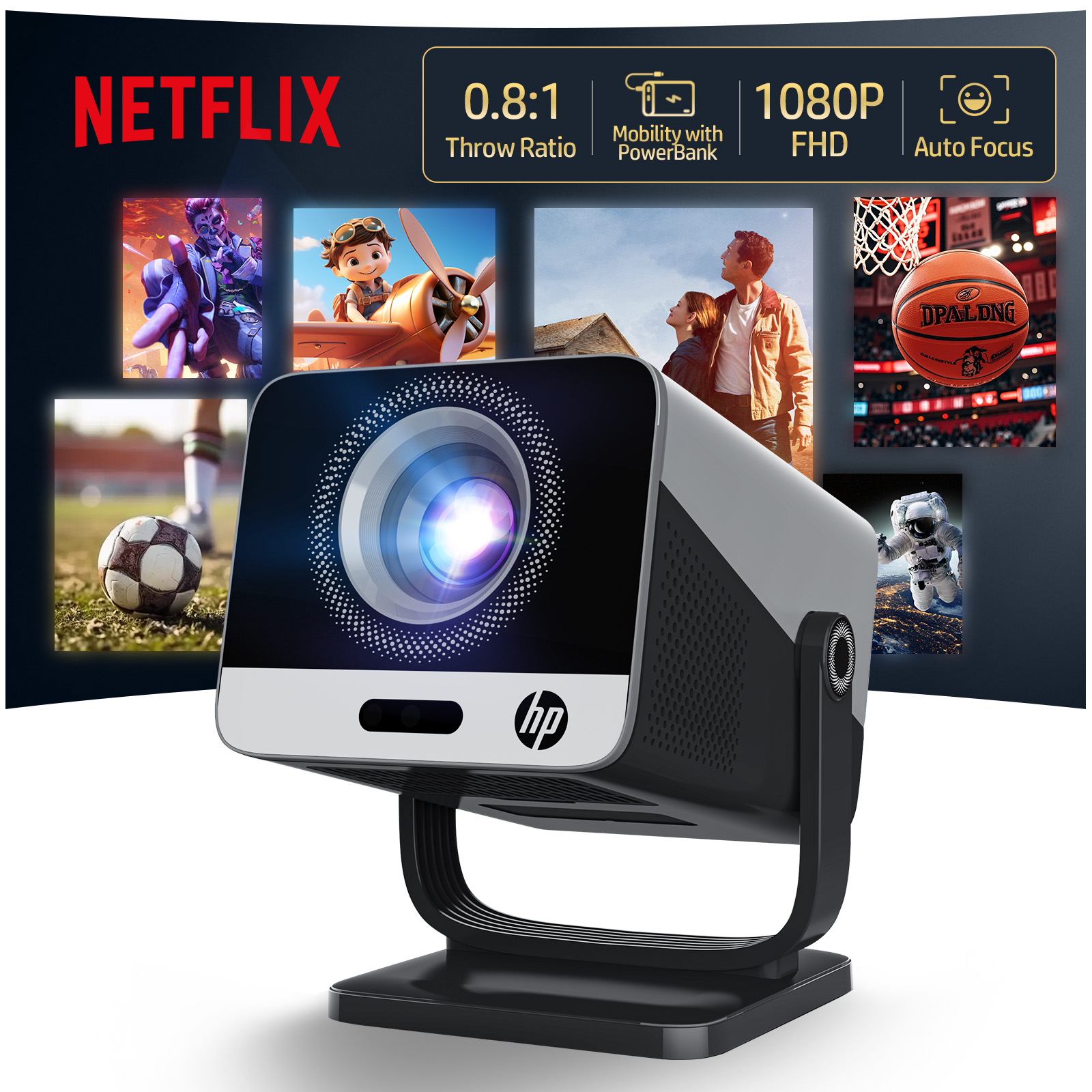 Netflix Home Cinema - HP MC475 Projector Netflix License&AI Ready,